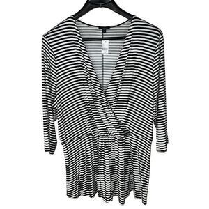 Stripe Wrap TOP Lane Bryant 2X Super Soft Knit Blouse Black White 22W 24W NEW